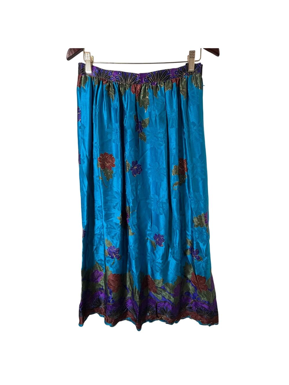 Sz 10 Vtg Ummi Collection Ann Crimmins Silk Maxi Skirt Blue Floral Cottagecore